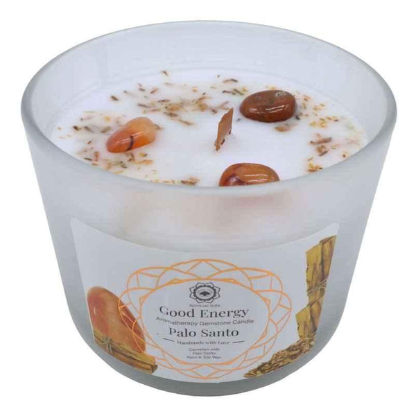 Bougie de Lithothérapie "Energie Positive" Cornaline + Palo Santo - Bien-Etre-Au-Quotidien