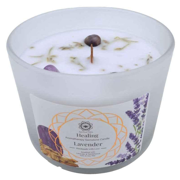 bougie de lithothérapie rituel de Guerison avec Amethyste et Lavande256g