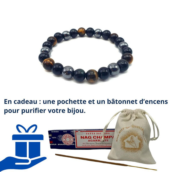 Bracelet en Obsidienne Noire, Hematite, Oeil de Tigre - "Protection" Naturelle Pierre de Protection Naturelle