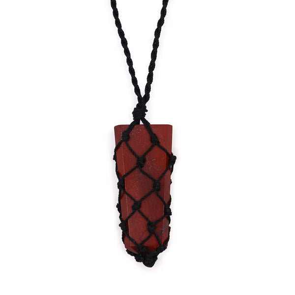 Pendentif Pointe Plate en Jaspe Rouge - Tressé de Lumière