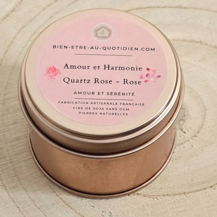 Bougie Rose et Quartz Rose "Amour et Harmonie" - 90g