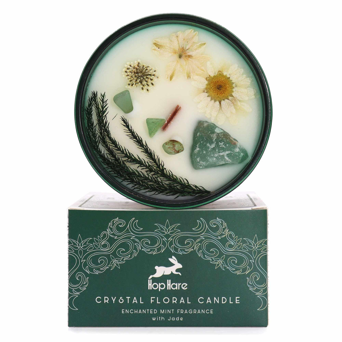 Bougie Magique Cristaux et Fleurs - Jade - Bien-Etre-Au-Quotidien.com