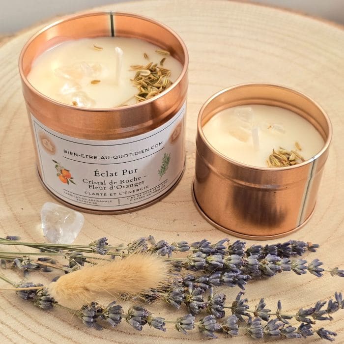 Bougie Cristal de Roche et Fleur d'Oranger "Éclat Pur" - 180g