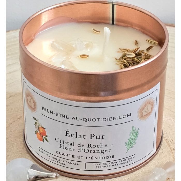 Bougie Cristal de Roche et Fleur d'Oranger "Éclat Pur" - 180g