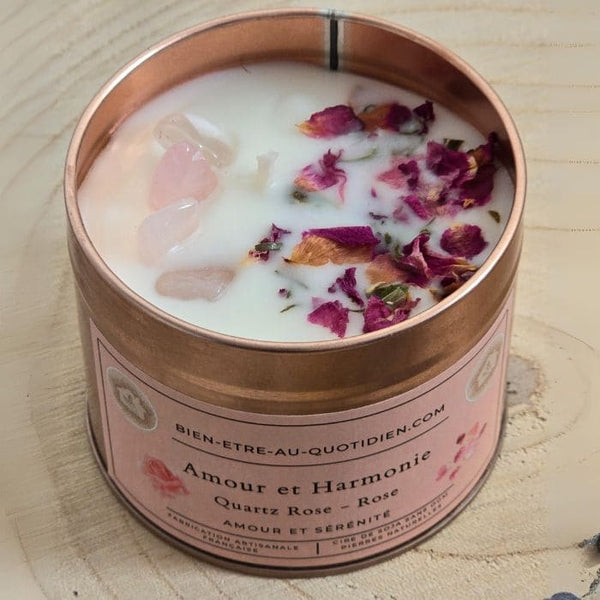 Bougie Rose et Quartz Rose "Amour et Harmonie" - 180g