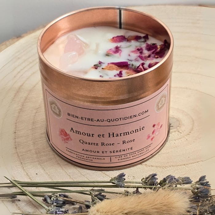 Bougie Rose et Quartz Rose "Amour et Harmonie" - 180g