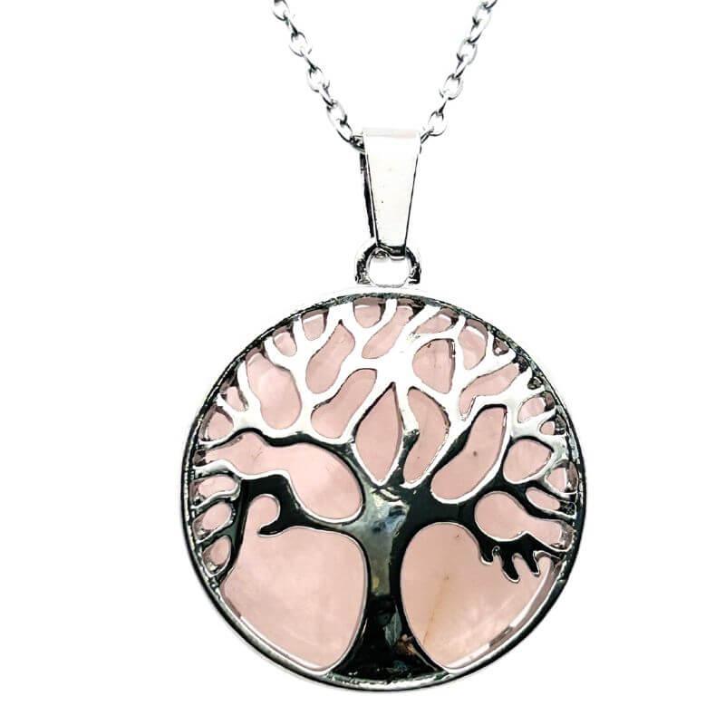 Collier-Pendentif Quartz Rose – Arbre de vie - Bien-Etre-Au-Quotidien.com