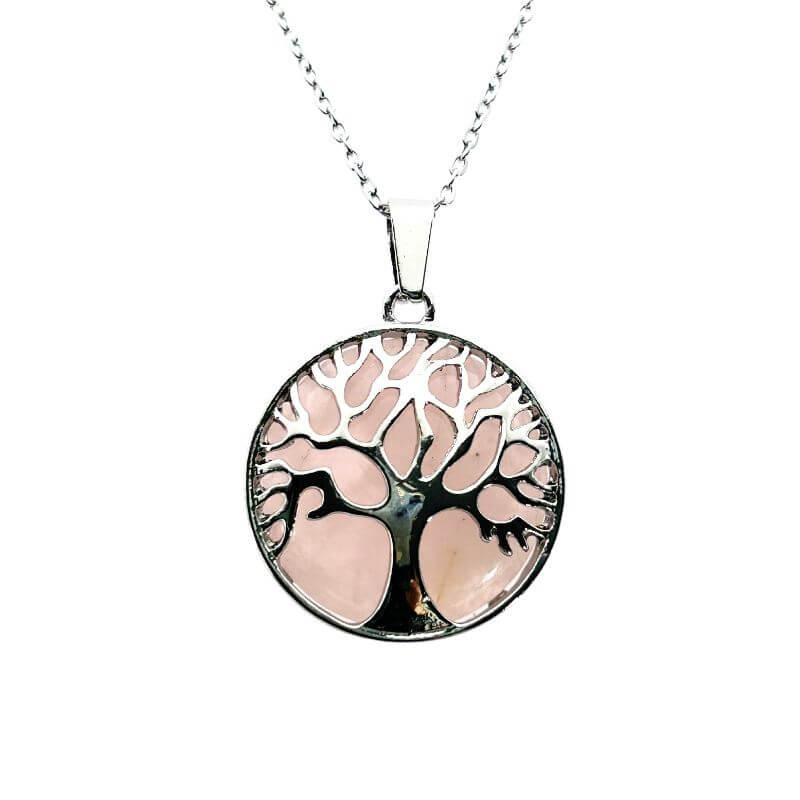 Collier-Pendentif Quartz Rose – Arbre de vie - Bien-Etre-Au-Quotidien.com