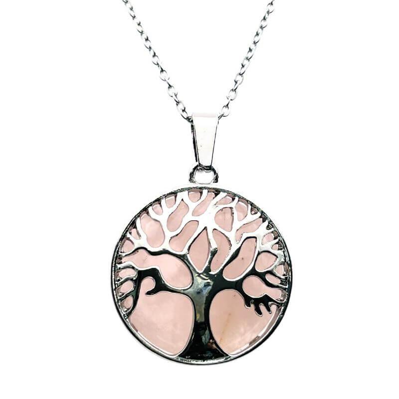 Collier-Pendentif Quartz Rose – Arbre de vie - Bien-Etre-Au-Quotidien.com