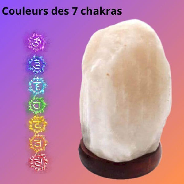 Lampe de chevet en Pierre de Sel Naturel - Blanche - Lumières des chakras - Bien-Etre-Au-Quotidien.com