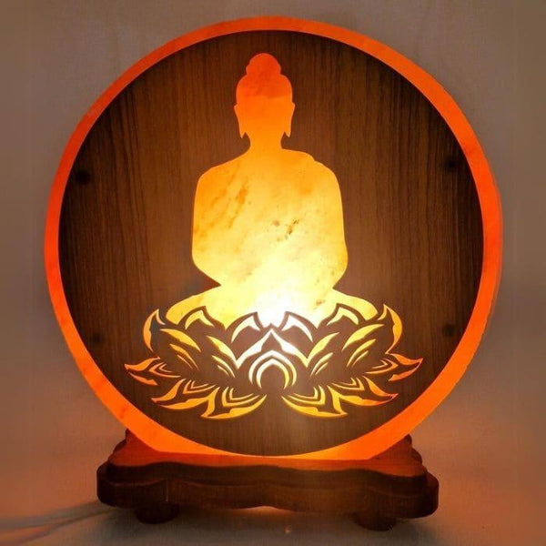 Lampe en Pierre de Sel de l'Himalaya - Bouddha Lotus - Bien-Etre-Au-Quotidien.com