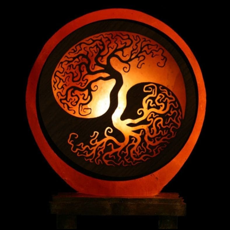 Lampe en Pierre de Sel de l'Himalaya - Arbre de Vie Yin-Yang