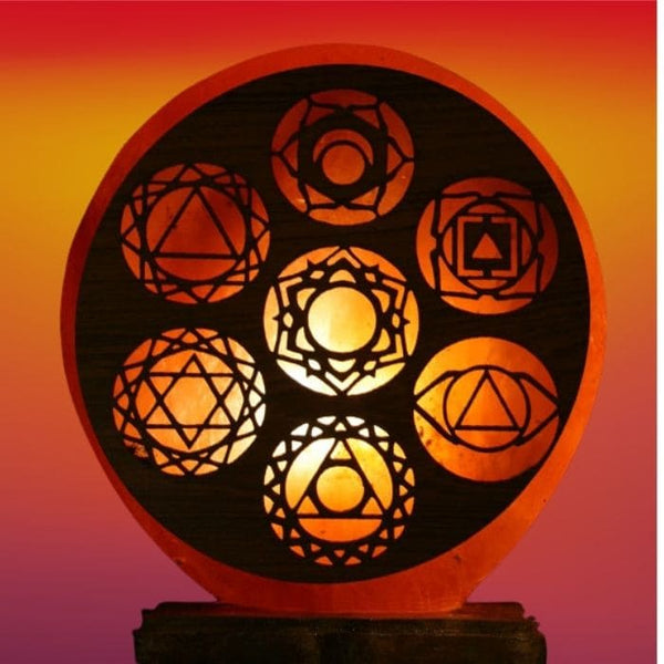 Lampe en Pierre de Sel de l'Himalaya - 7 Chakras